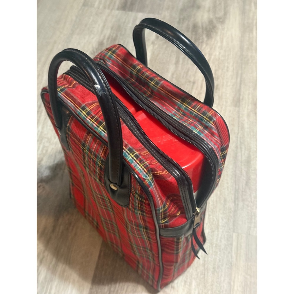 Vintage Aladdin Red Plaid Lunch Bag Set with Thermos and Sandwich Box